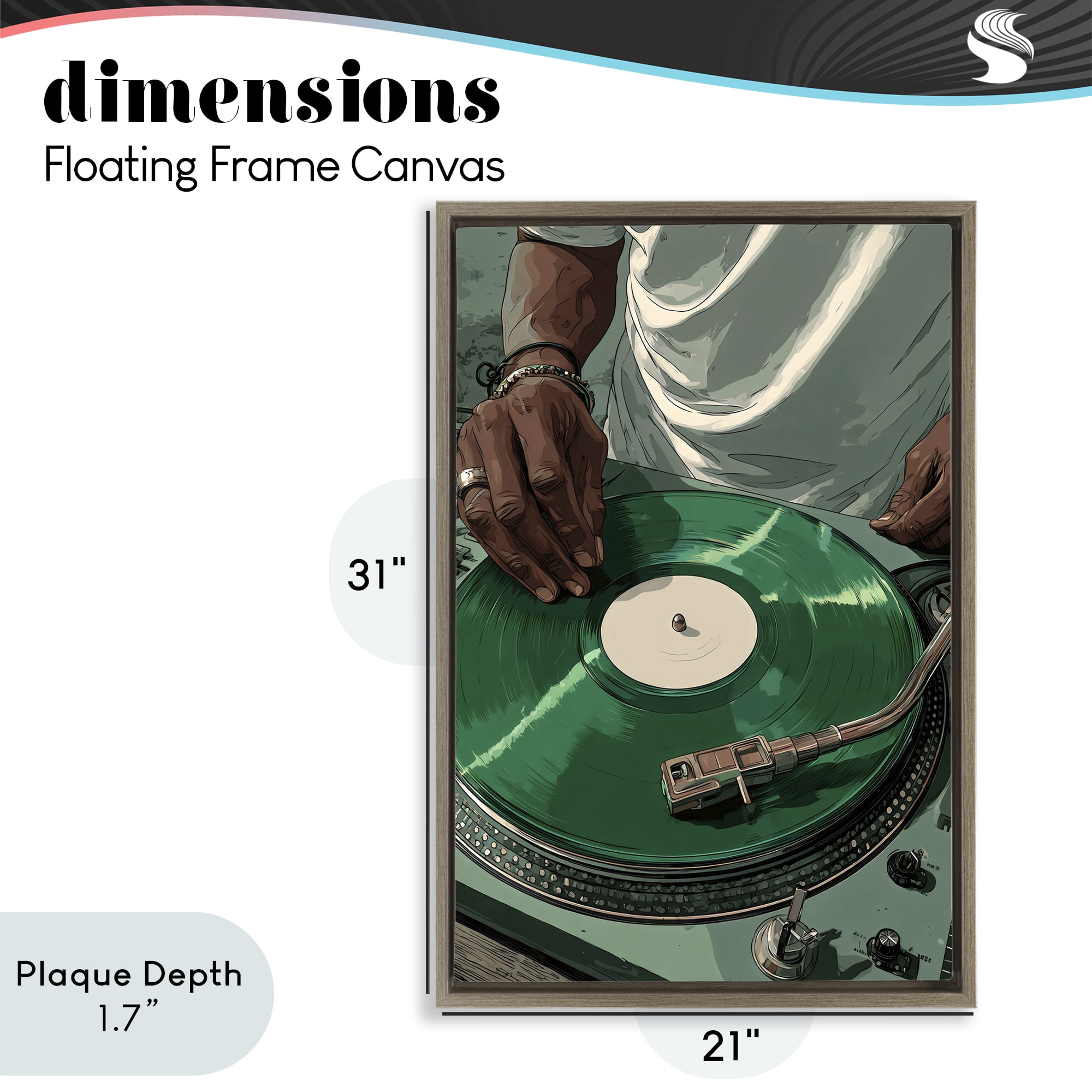 Stupell Industries DJ Spinning Green Record Brown Framed Floater Canvas Wall Art, design by Franklyn Gregory