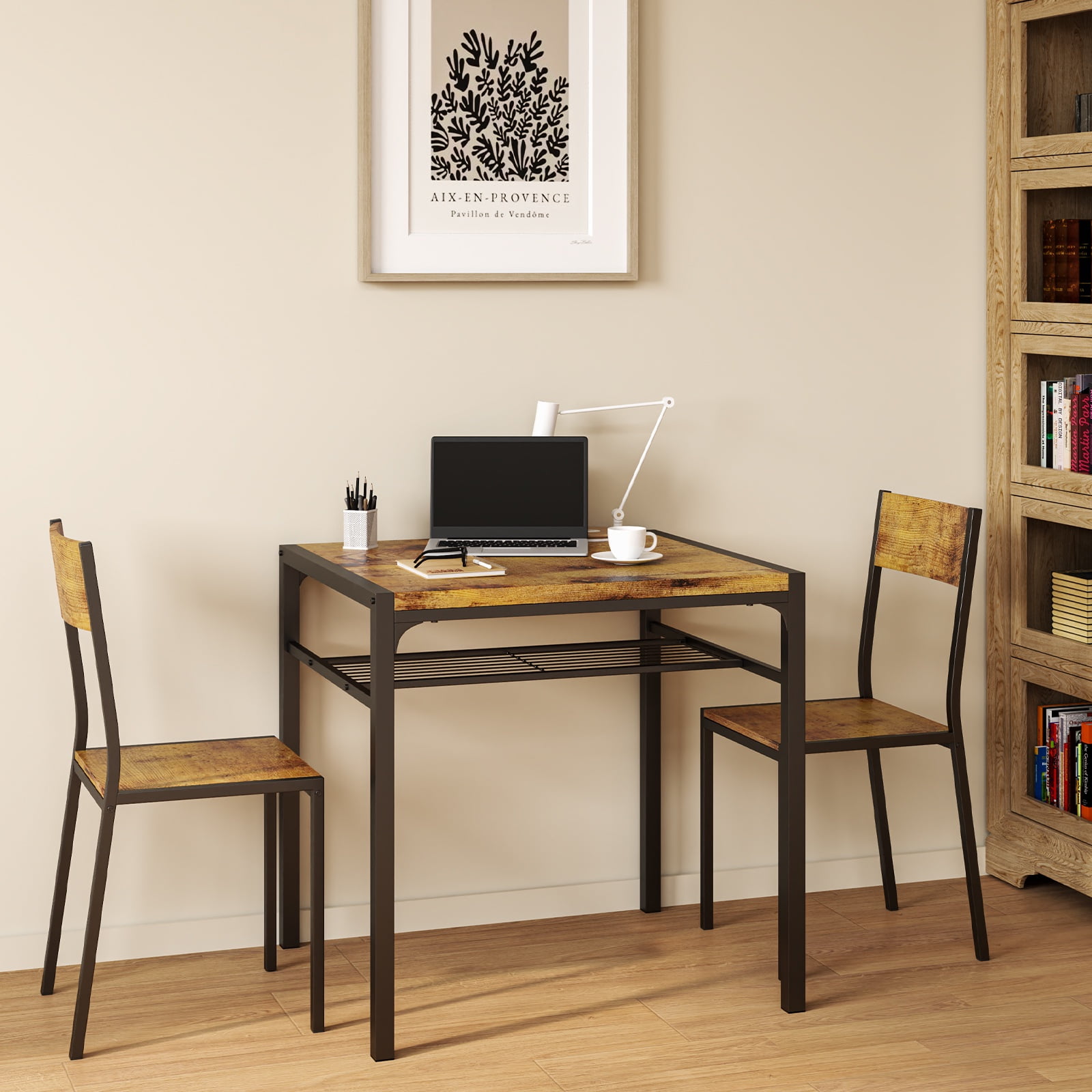 Lofka Modern Dining Room Table Set for 2 with Storage Shelf for Kitchen/Small Spaces, Retro