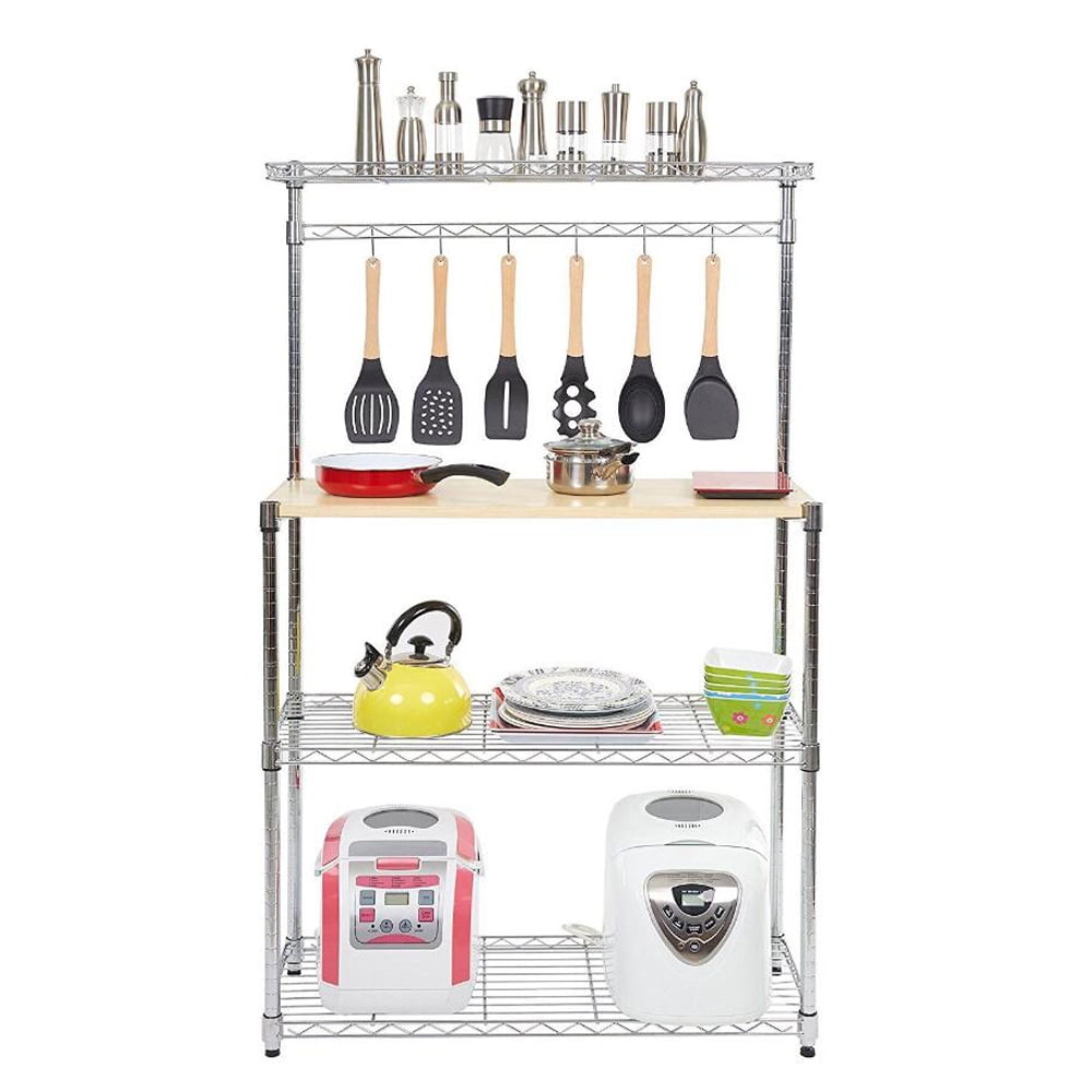 Ktaxon 4 Layer Kitchen Baker Rack Metal Microwave Oven Stand with Storage Shelf & Cutting Board, Silver