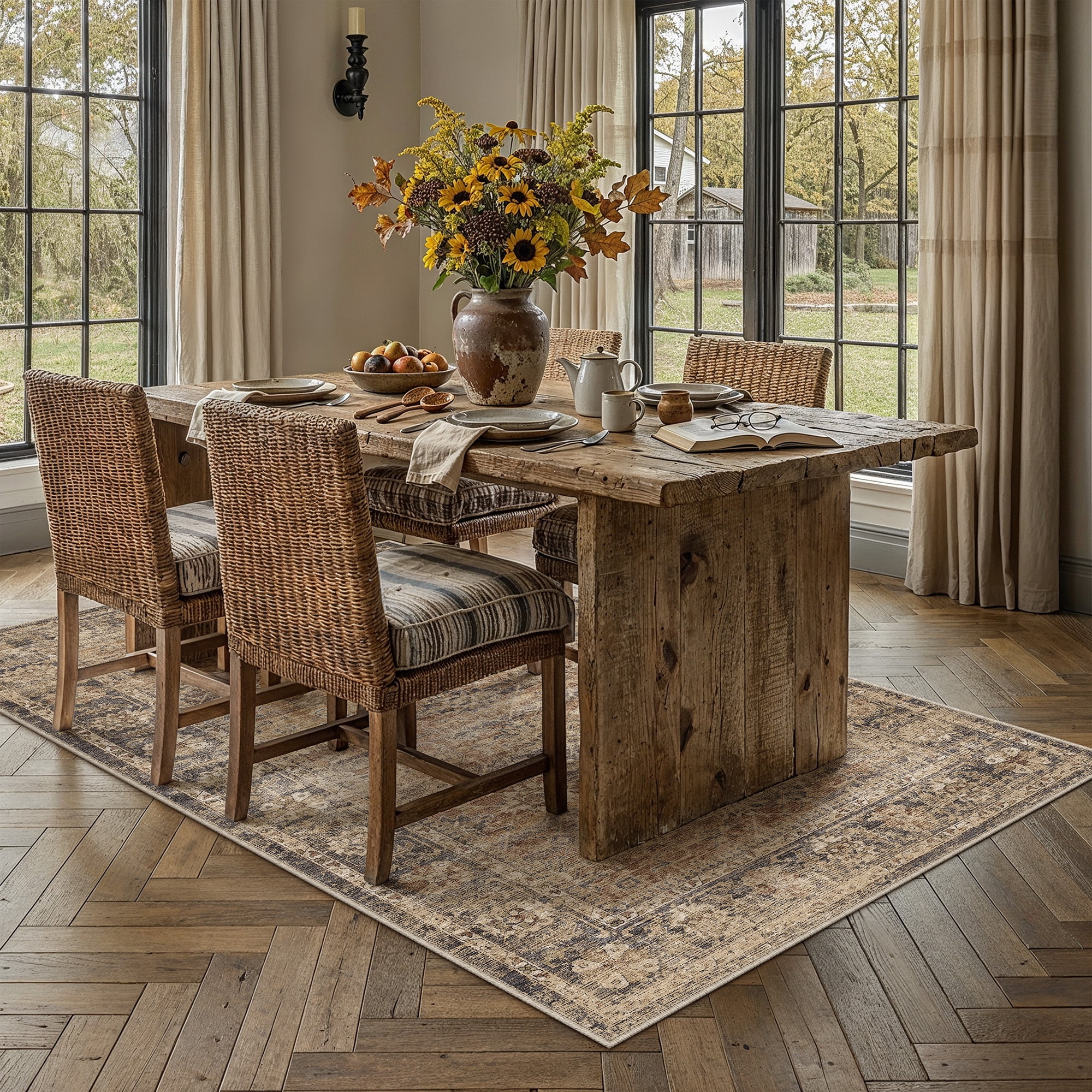 BERTHMEER 6'x9' Area Rugs for Living Room Bedroom Kitchen Rugs Clearance Washable Non Slip Brown Vintage Traditional Dorm Office Dining Room Farmhouse Oriental Rugs Carpets, Brown