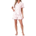thumbnail image 2 of INSPIRE CHIC Women's Lounge Set Strawberry Print Ruffle Frill Cute Pattern Button Down Short Sleeve Pajama Shorts Sets S Light Pink, 2 of 6