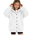 thumbnail image 4 of LUGOGNE Kids Girls Button Down Hooded Sweatshirt Jacket Casual Long Sleeve Hoodie Coat with Pockets White,13-14 Years, 4 of 7