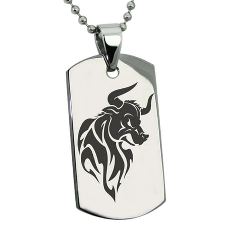 Stainless Steel Gargantuan Minotaur Engraved Dog Tag Pendant