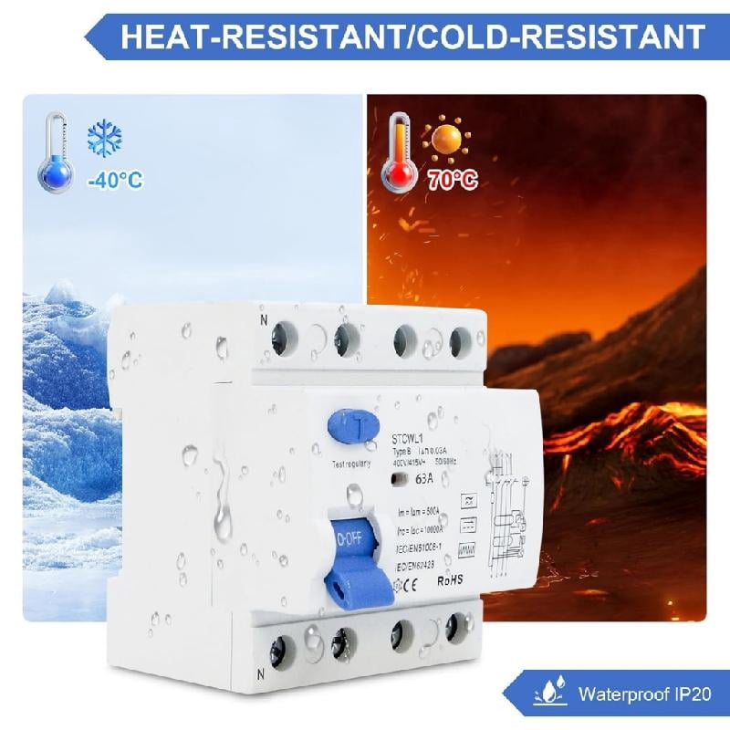 JZROCKER 4P 63A 30mA Styles A Din Rails Earth Leakage Current Breaker Residual Current Circuits Breaker Residual Current Device