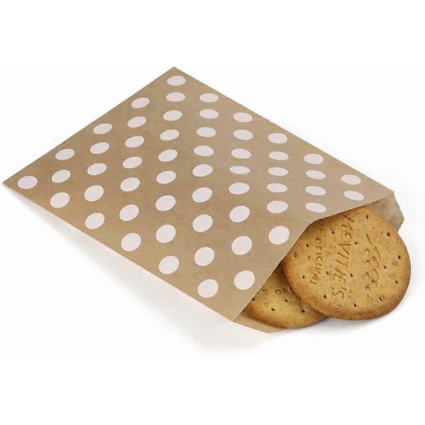 5.5x7.75 Inches Kraft Paper Bags Pack of 100 Flat Greaseproof Paper Bags Greaseproof Envelopes, Paper Snack Bags Cookie Bags Popcorn Bags Brown Dot