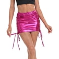 thumbnail image 5 of HDE Women's Shiny Metallic Drawstring Bodycon Mini Skirt Hot Pink - XXL, 5 of 6