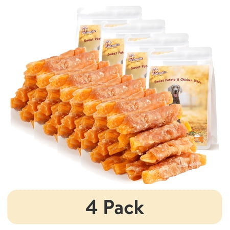 (4 pack) Pawmate Sweet Potato Dog Treats Chicken Jerky & Sweet Potato Natural Chews for All Dogs 15 ct Packet