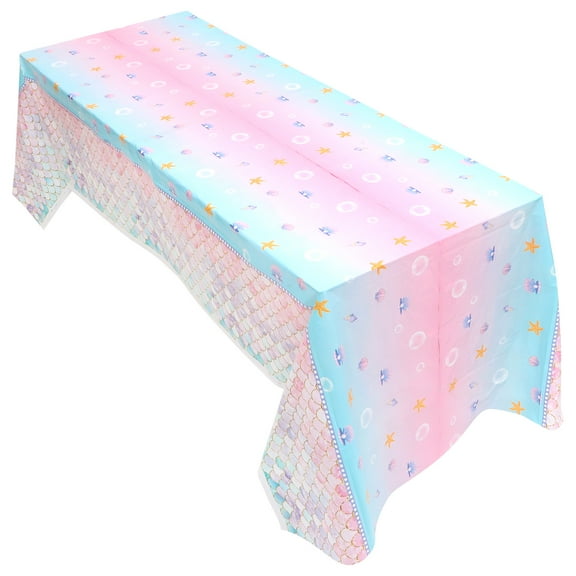 HEMOTON Multi Color Mermaid Rectangle Table Cover Disposable Plastic Tablecloth for Party Large Size