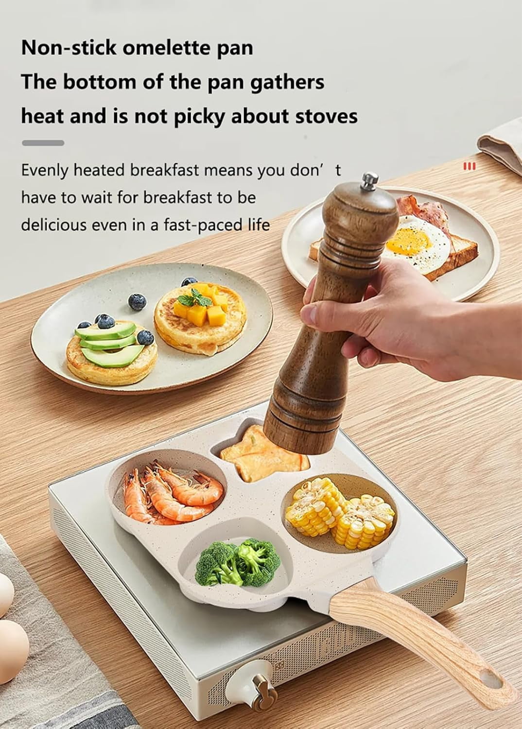 4 Hole Non Stick Egg Frying Pan, Mini Egg Poacher Pan Nonstick for 4 Eggs, Small Pancake Mold Skillet, Breakfast Frying Panfor Eggs, Steak and Pancakes, for Stovetop, Induction Compatible