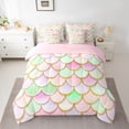 thumbnail image 2 of Homewish Mermaid Fishtail 7 Pieces Bedding Comforter Set,Cartoon Sea Animal Full Bedding Set,Pink Green Fitted Sheet Flat Sheet For Girls Teens,Ultra Soft Home Decor Reversible, 2 of 8