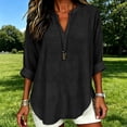 thumbnail image 6 of YVNAURA Womens Loose Fit Summer Shirt Breathable Cotton Linen Top Short Sleeve V Neck Blouse Casual Everyday Essential Tops Beach Vacation Work Office Wear, Black,L, 6 of 8