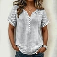 thumbnail image 4 of hoksml Women's Striped Blouse, V Neck Henley Short Sleeve Shirt, Casual Loose Fit Daily Office Wear Top, 4 of 9