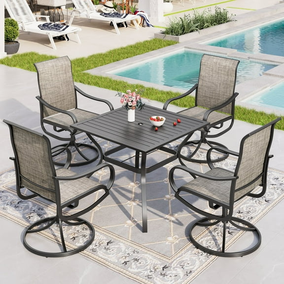 Sophia & William 5 Piece Metal Outdoor Patio Dining Set Outdoor Furniture Set with 1 Steel Square Table & 4 Textilene Swivel Chairs,Black