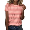 thumbnail image 2 of Ichuanyi T Shirts for Women Striped Crewneck Casual Basic Summer Tops Short Sleeve Color Block Loose Tee Shirts, 2 of 4