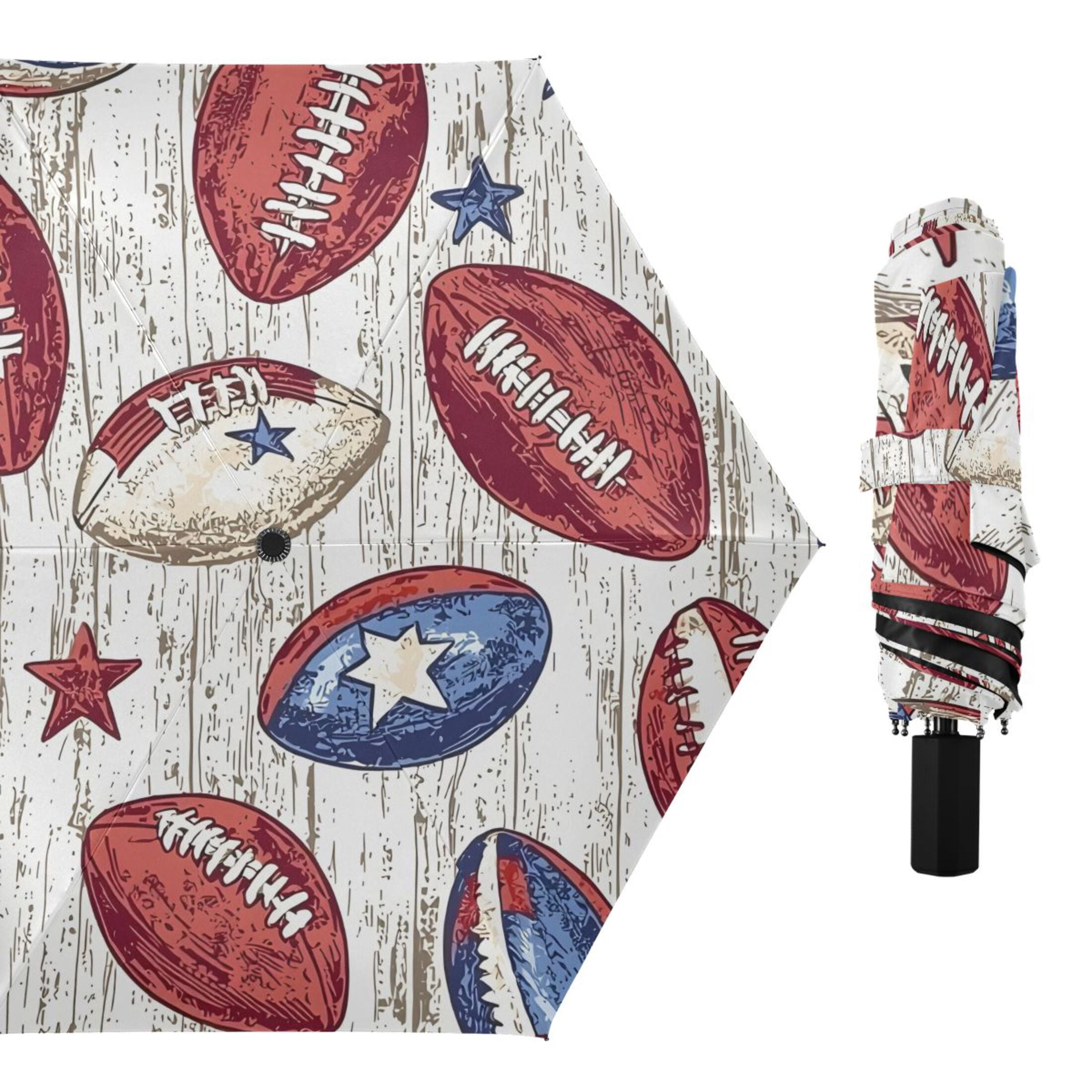 ALAZA American Rugby Football UPF 50+ Compact Folding Umbrella for Rain Travel Umbrella Packable