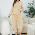 thumbnail image 2 of hxobax Flannel Pajama Sets for Women Winter Warm Fleece Hooded Pajamas Set 2 Piece Soft Comfy Pjs Lounge Sets Plush Hoodies Pullover Tops and Elastic Waist Trousers Matching Sets,Beige,Large, 2 of 8