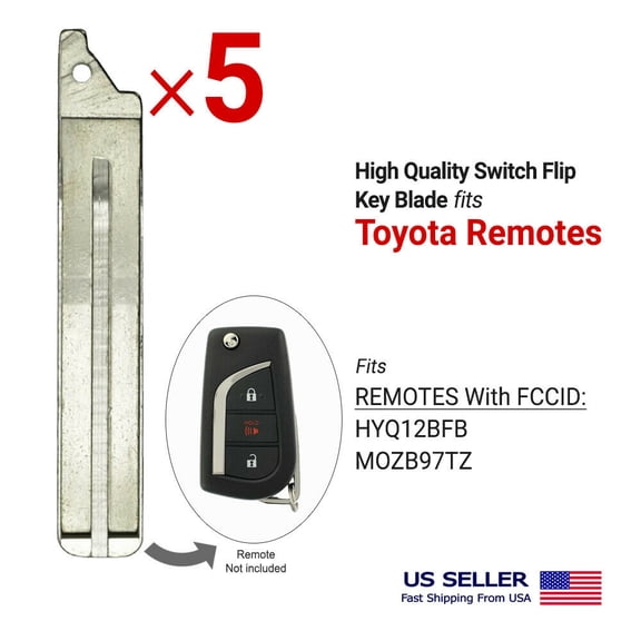 5x Flip Key Blades for Toyota Remotes with FCCID MOZB95TH, HYQ12BFB, MOZB97TZ