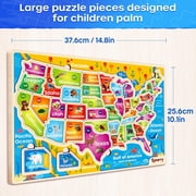 SYNARRY Large USA Map Wooden Puzzles for Kids Ages 3-8, FSC Certified Educational Jigsaw Puzzles, Educational Puzzles Games Toys Gifts for Boys Girls