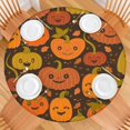 thumbnail image 2 of Halloween Themed Round Stretch Tablecloth with Elastic Hem for 52 Inch Table - Pumpkin Design Washable Fabric for Party Dining, 2 of 6