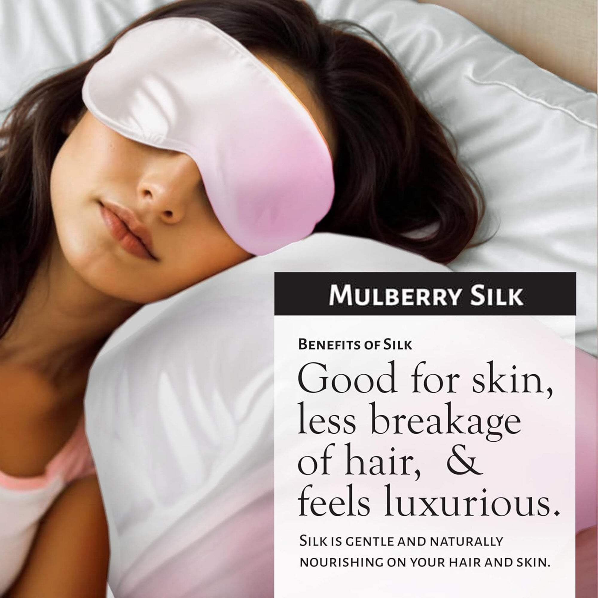 Market Fresh Beauty Silk Sleep Set, Pillowcase, Eye Mask and Hair Scrunchie, Silk, Pink  White Gradient