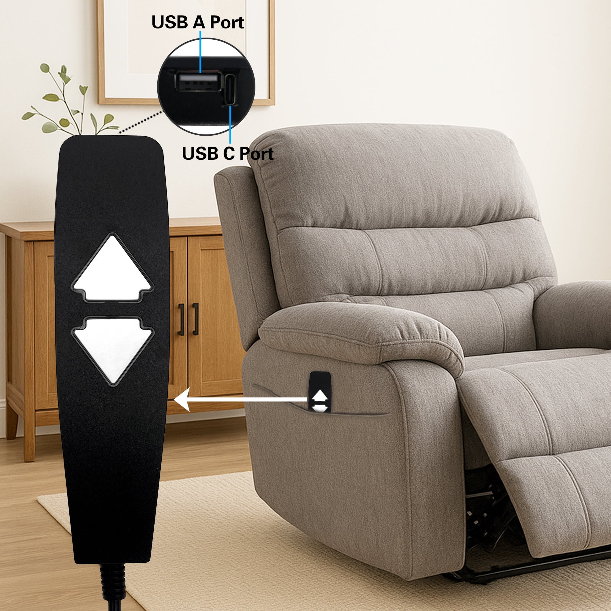 2 Button 5 pin Remote Hand Control Replacement with USB A C Ports and Backlight for Electric Recliner Sofa Lift Chairs