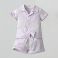 thumbnail image 2 of LNMQLPDBS Toddler Boy Sets Solid Color Button Down Shirt & Shorts 2pcs Outfits Boys Dress Shirts Lapel Blouse with Chest Pocket Baby Boy Summer Beach Casual Clothes Sets Purple 2 Years, 2 of 4