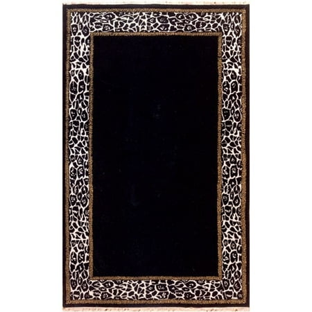 American Home Rug Co. African Safari Animal Skin Border Black/Off White Area Rug