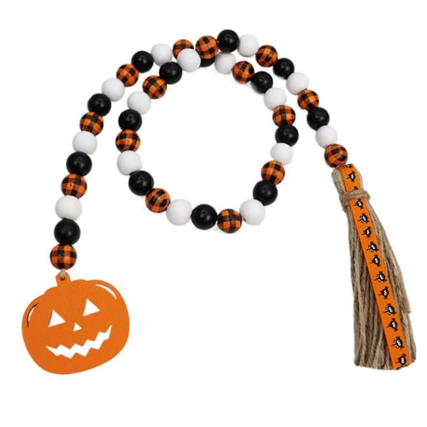 Cadena De Cuentas De Madera De Halloween Guirnalda De Cuentas De Madera De Calabaza Con Borla Para Decoración De Halloween Inevent HA037358-00