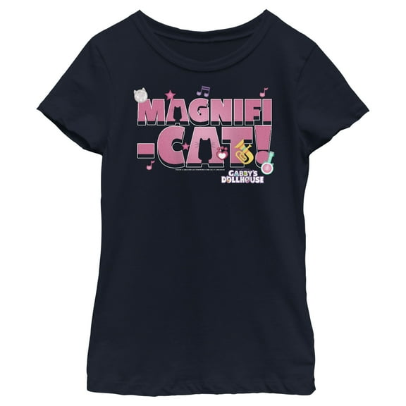 Girl's DreamWorks: Gabby's Dollhouse Magnifi-Cat!  Graphic Tee Navy Blue Large