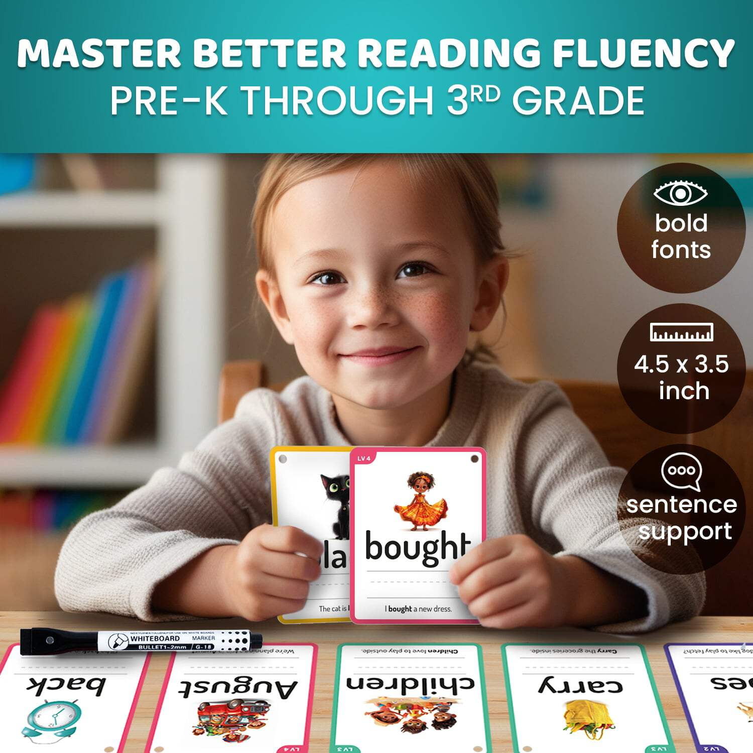 Quokka Sight Words Flash Cards – 260 Dry Erase Cards for Kids, Color-Coded Preschool Learning Set