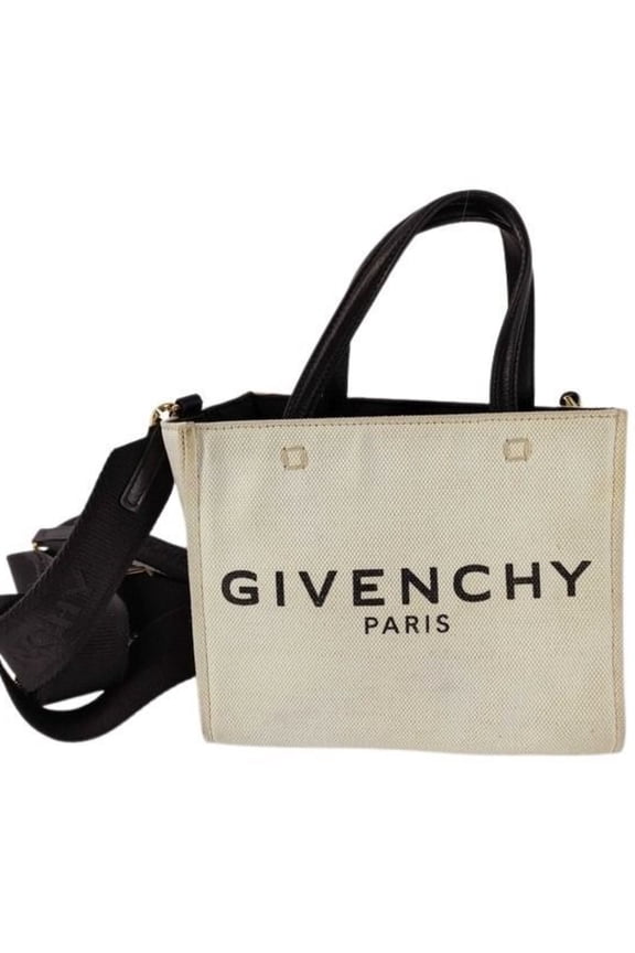 Pre-Owned GIVENCHY G Tote Mini Handbag, Beige x Black Canvas Leather, Women's Shoulder Bag/Tote...