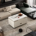 thumbnail image 4 of Modern Lift-Up Coffee Table with 4 Stools Set for Living Room Expandable 1 Hidden Storage + 2 Drawers Space Saving Folding Dining Table, 4 of 20