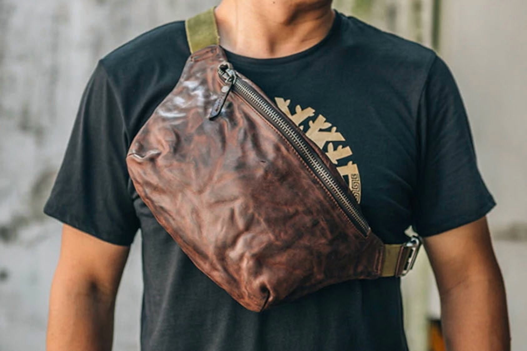 "Boardwalk" Jumbo Vintage Top Layer Leather Waist Fanny Pack & Sling