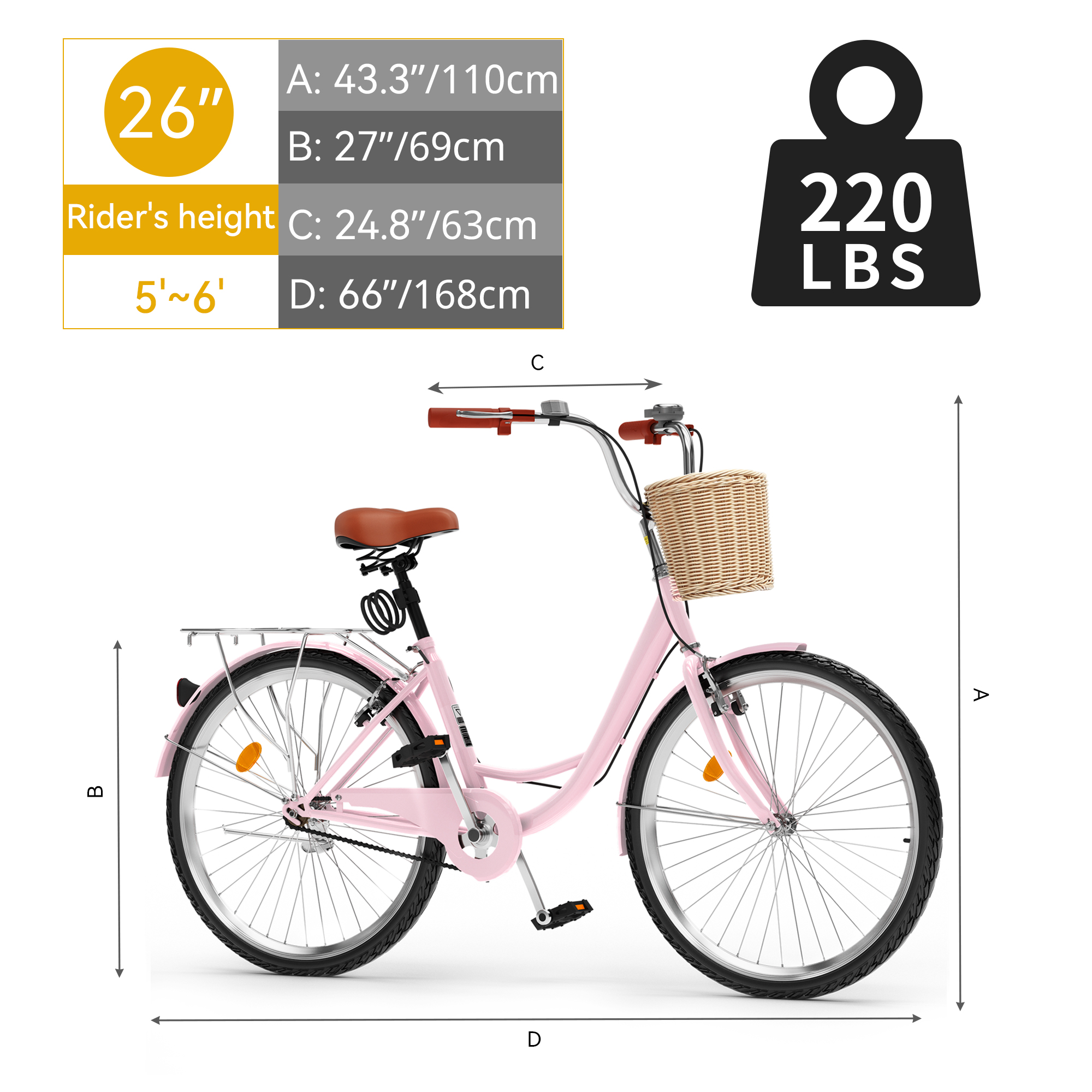 Dextrus 26 Inch Beach Cruiser Bike for Women - 1 Speed Commute Bike for ...