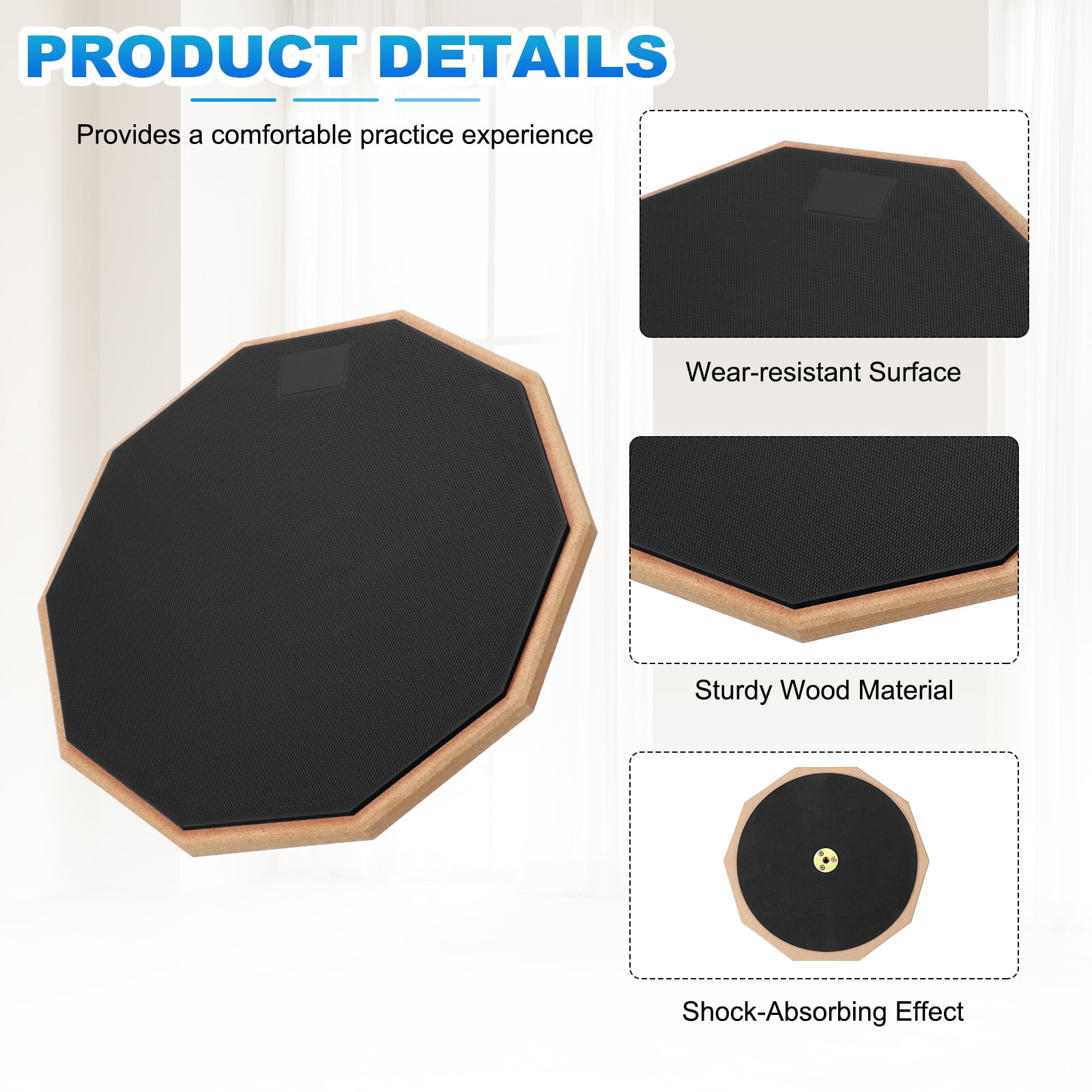 Uxcell Practice Drum Pad Set, 12 Inch Double Sided Silent Snare Drum Pad with 5A Drumsticks for Drummers, Beginners, Quiet Training (Black)