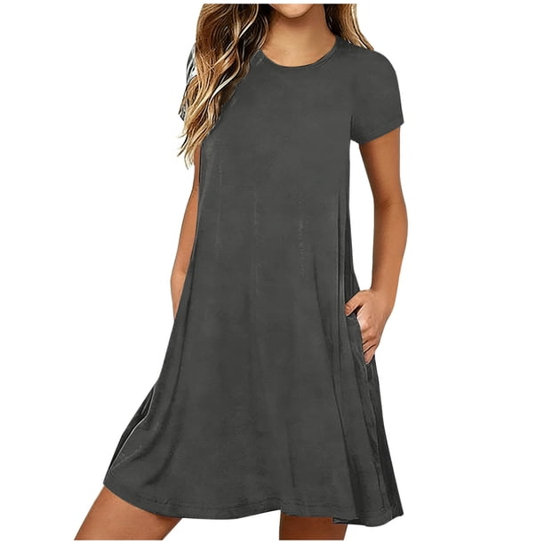 Vestido Largo de Manga Larga para las Mujeres Color Sólido Camisa de Noche de Ternera, Suelto Vestido de Sueño Casual para el Salón de Casa