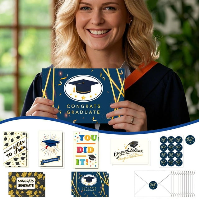 BKER Graduation Cards 2025 12 Pack Congratulations Cards With Envelopes And Seals Graduation Card Set For Grad Party 6 Unique Designs 12 Cards 12 Envelopes