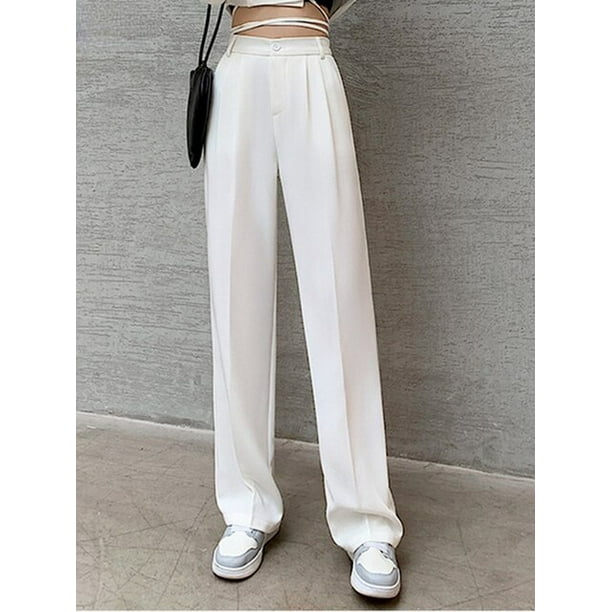 Cheap Casual High Waist Loose Wide Leg Pants for Women Spring Summer New Loose  Female Floor-Length White Suits Pants Ladies Trousers