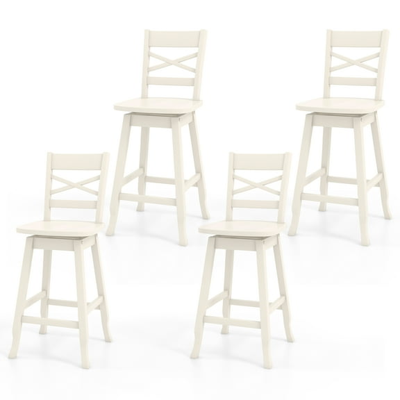 Gymax 4PCS 24'' Counter Height Stool Swivel Bar Stool Rubber Wood w/ Inclined Backrest