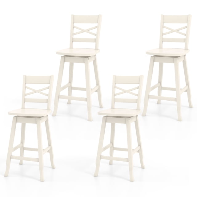 Gymax 4PCS 24'' Counter Height Stool Swivel Bar Stool Rubber Wood w/ Inclined Backrest