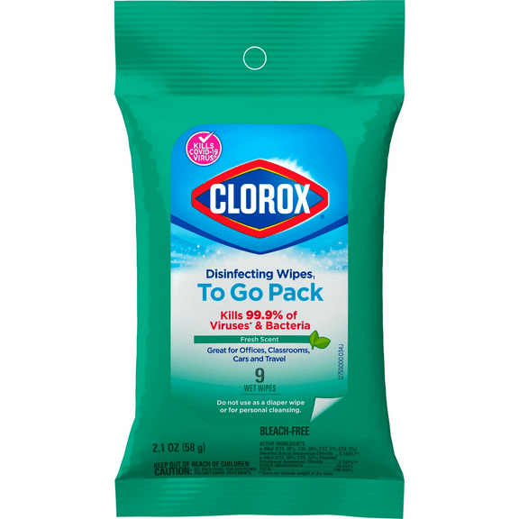 Clorox Disinfecting Wipes On The Go Travel Size - Bleach Free, Fresh Scent - 9 Count