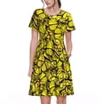 thumbnail image 1 of Fotbe Yellow Butterflies Vestido Largo de Moda para Mujer, Vestido Tipo Camiseta con Manga Corta y Estilo Casual a Rayas y Bloques de Color, 1 of 6
