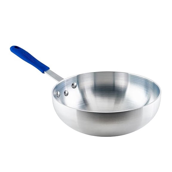 Aluminum Stir Fry Pan 11-Inch - Silver Wok Pan with Silicone Handle - NSF Certified Flat Bottom Fry Pan for Gas, Electric, and Induction Cooktops - Commercial Kitchen & Home Use