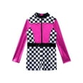 thumbnail image 3 of YONGHS Girls Racer Jumpsuit Kids Race Car Racer Driver Outfits Long Sleeve Checkerboard Unitard Hot Pink 14, 3 of 7
