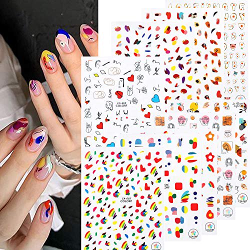 9 Sheets 3d Rainbow Colors Funny Graffiti Face Nail Art Stickers Abstract Face Doodle Word Letter