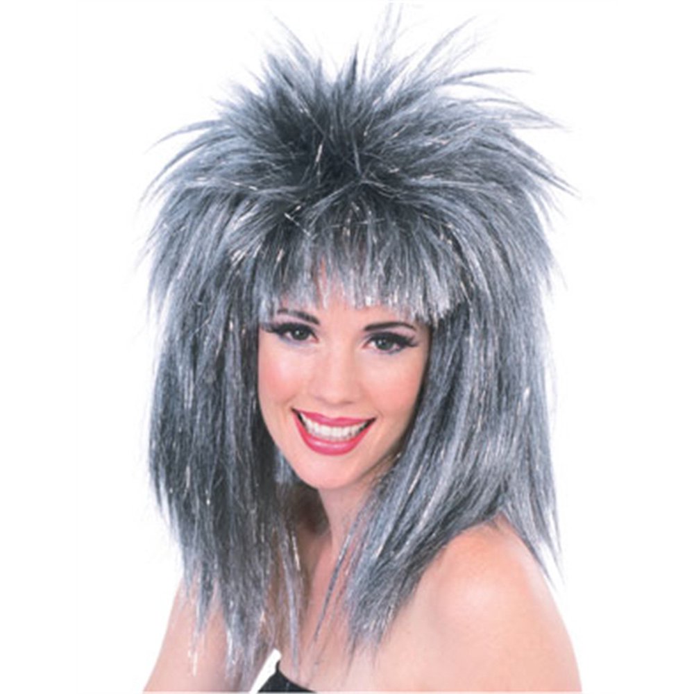Adult Womens Silver 80s Big Hair Spiked Costume Wig