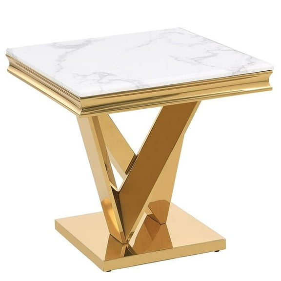 Pemberly Row Modern / Contemporay Gold Square Faux Marble End Table
