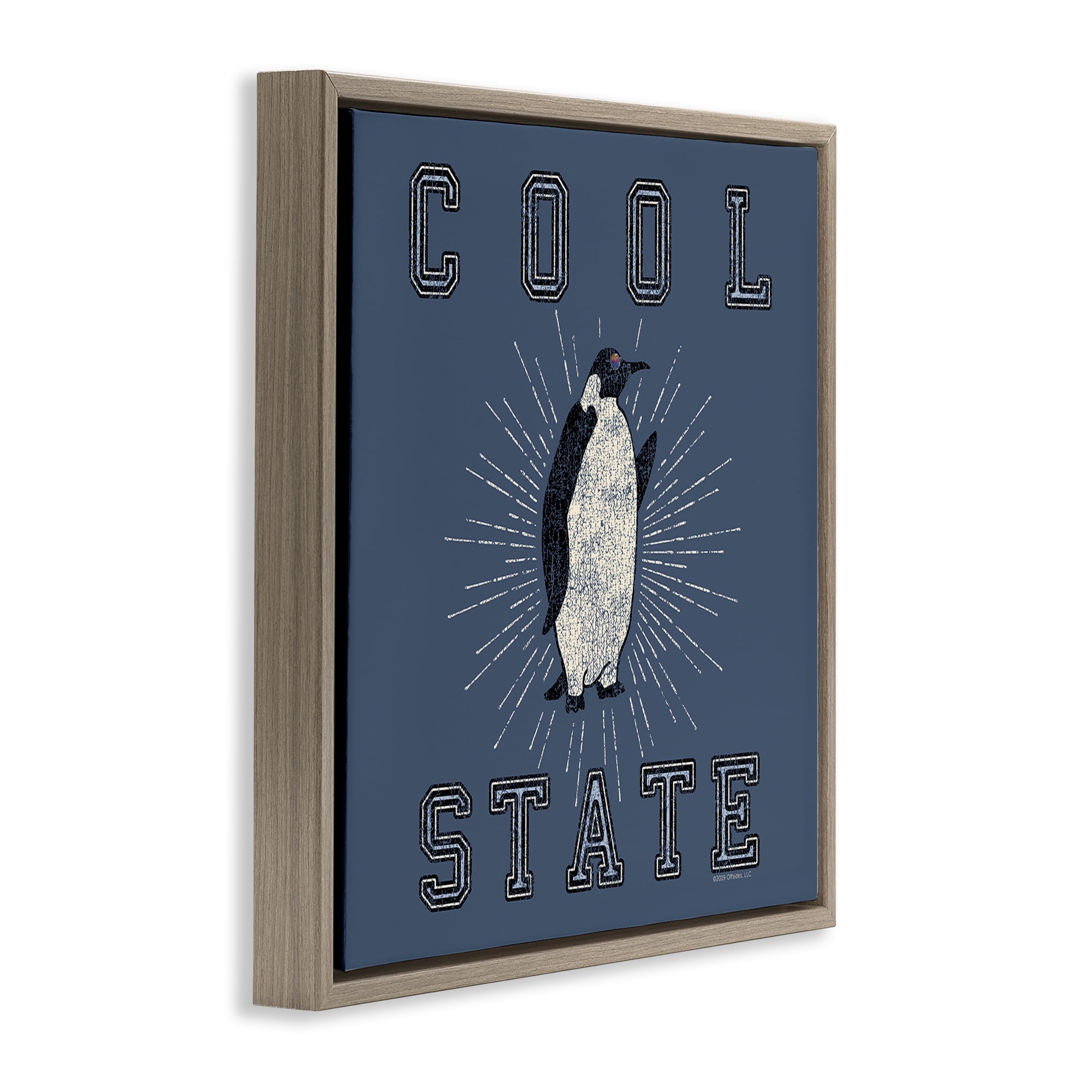 Stupell Industries Cool Penguin State Varsity Animals Painting Brown Floater Framed Canvas Art Print Wall Art, 18 x 18