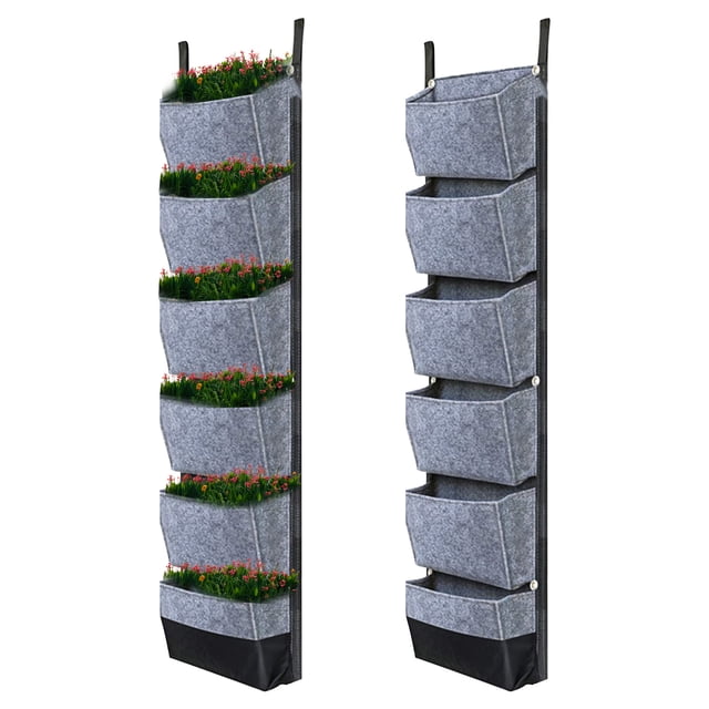 Bolsas de cultivo Bolsas colgantes para plantar con 6 bolsillos, macetas verticales para jardinería, Tomshoo Gris