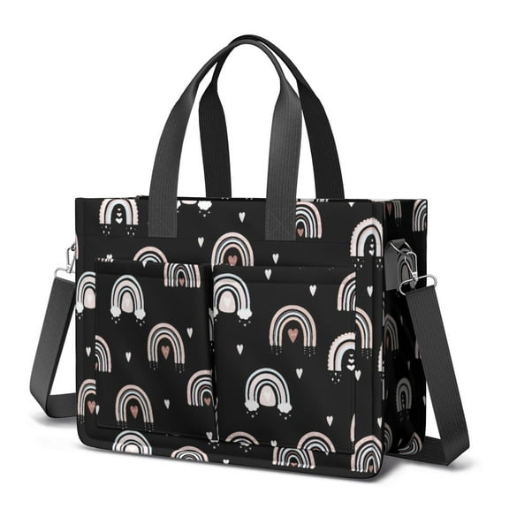 Boho Canvas Tote Bag for Women with Compartments, Large Cute Checkered Teacher Student Shoulder Bag Nurse Purses Crossbody Bags Work Laptop Book Bag Satchels Handbags